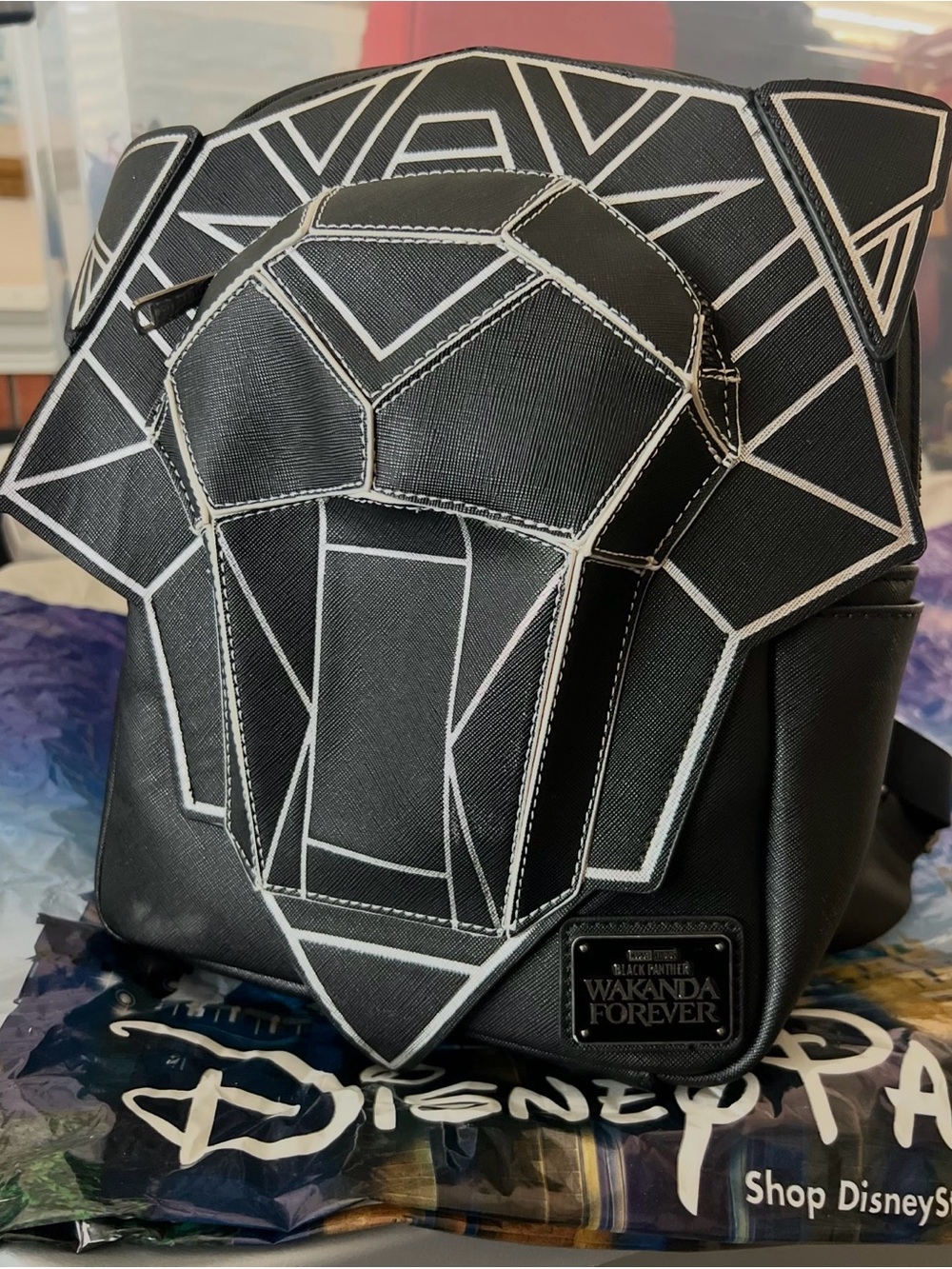 Loungefly Black & White Geometric Panther Mini Backpack